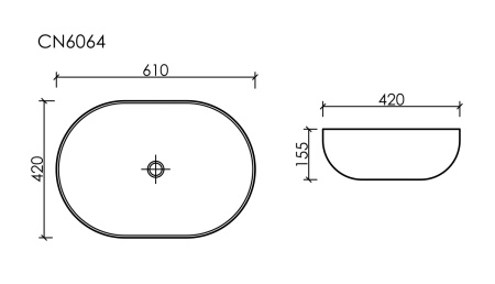 Раковина из сантехнического фарфора Ceramica Nova ELEMENT CN6064 60х40 накладная цвет белый без отверстий под смеситель